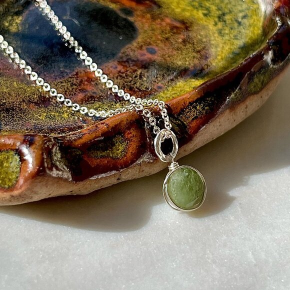 Sterling Silver Sage Green Tourmaline Removable Charm Necklace - Picture 2 of 7